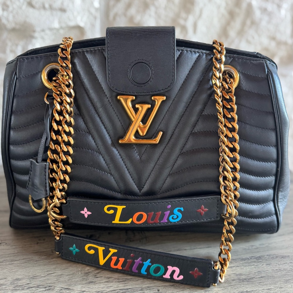 Louis Vuitton New Wave Black Quilted Leather Gold Chain Shoulder/Tote Bag